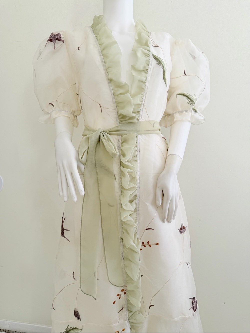 Handmade /dress/VTG//floral maxi dress embroidered organza.